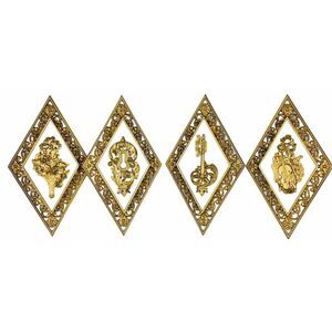 Vintage 70s Hollywood Regency MCM Syroco Diamond Gold Wall Plaques Hanging